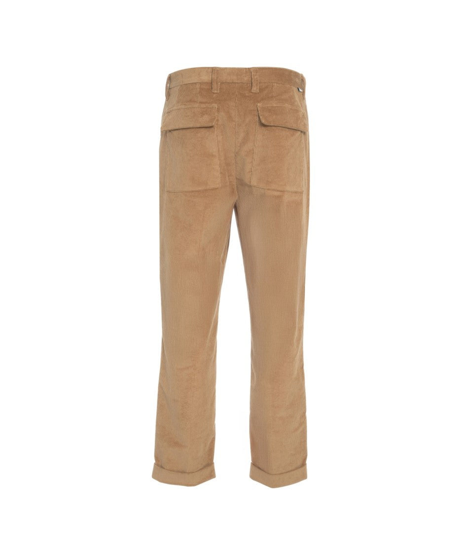 Paolo Pecora Brown Corduroy Trousers With Elegant Pleats And Turned-Up Hem