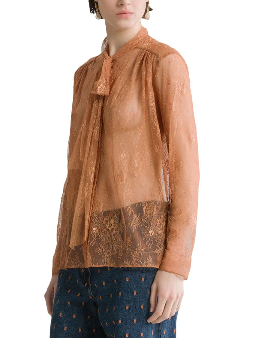Forte Forte Lace Floral High-Neck Bow Blouse