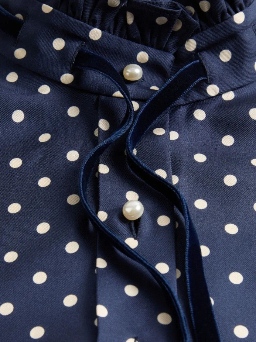 Valentino Polka Dot Silk Shirt With High Neck