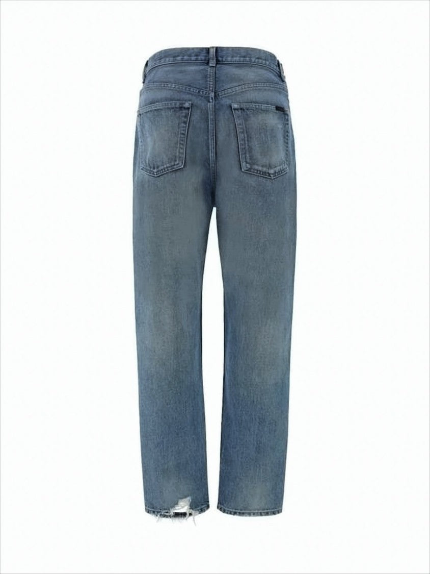 Saint Laurent Straight-Leg Denim Pants With Subtle Distressed Hem