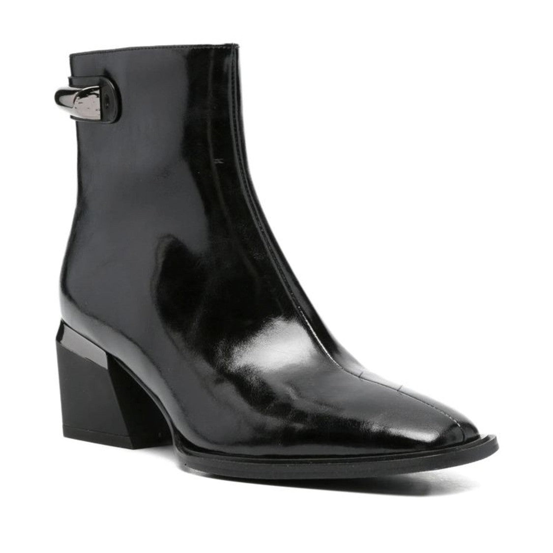 Linda Baumann Black Glossy Pointed Toe Block Heel Leather Boots