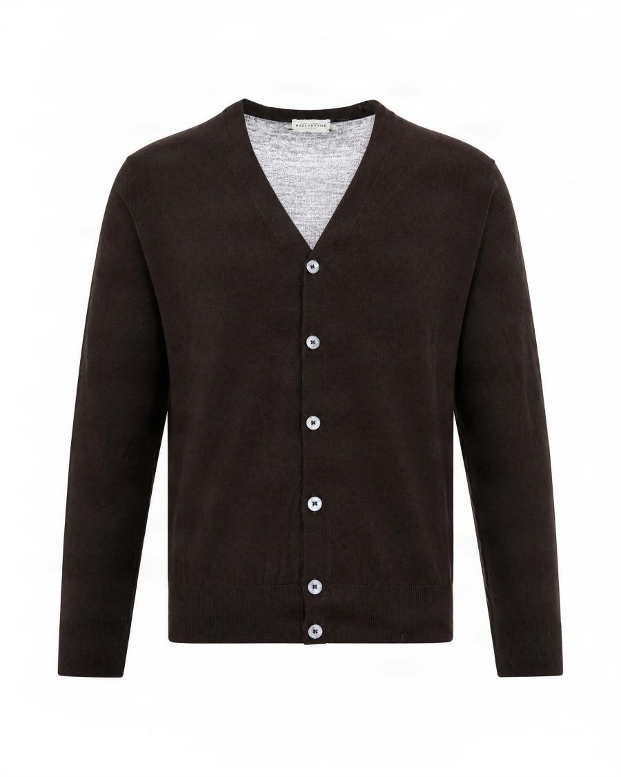 Ballantyne Brown V-Neck Buttoned Wool Cardigan