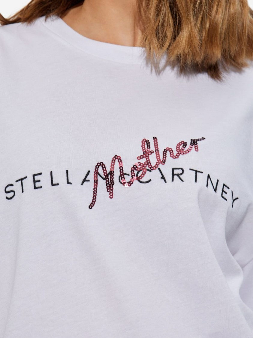 Stella Mccartney Crew Neck T-Shirt With Logo Print And Sequin Detail