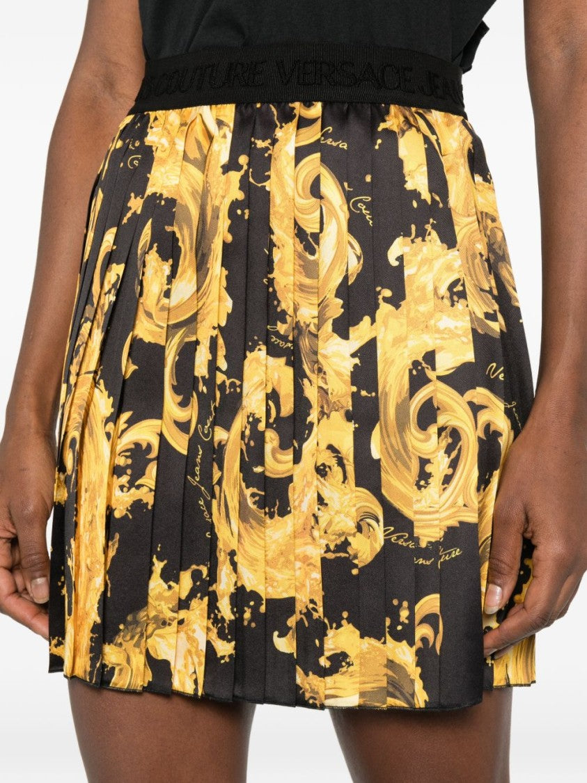 Versace Jeans Couture Pleated Skirt With Baroque-Inspired Gold Print