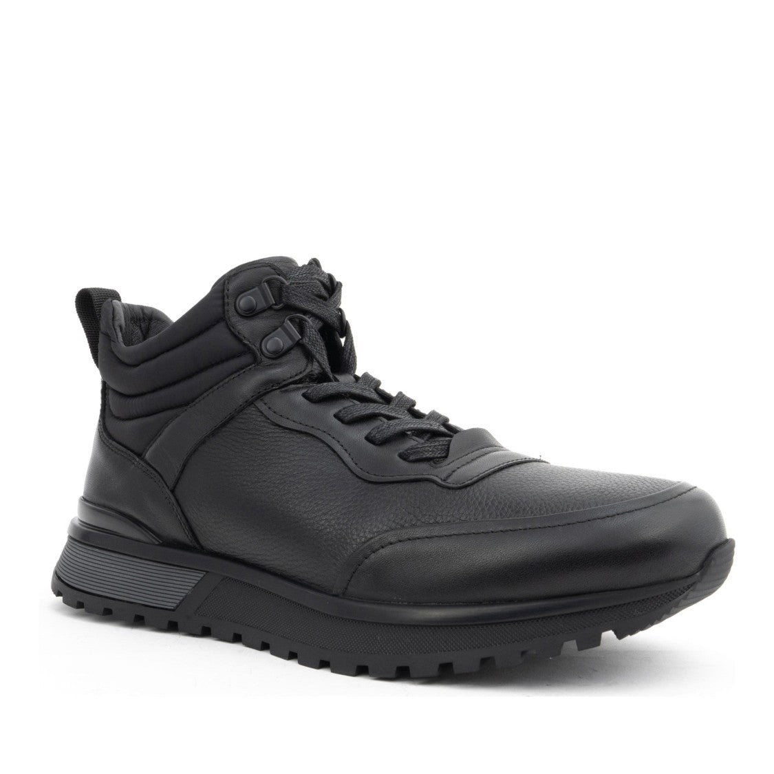 La Conte Paris Black Textured Lace-Up Leather Ankle Boots