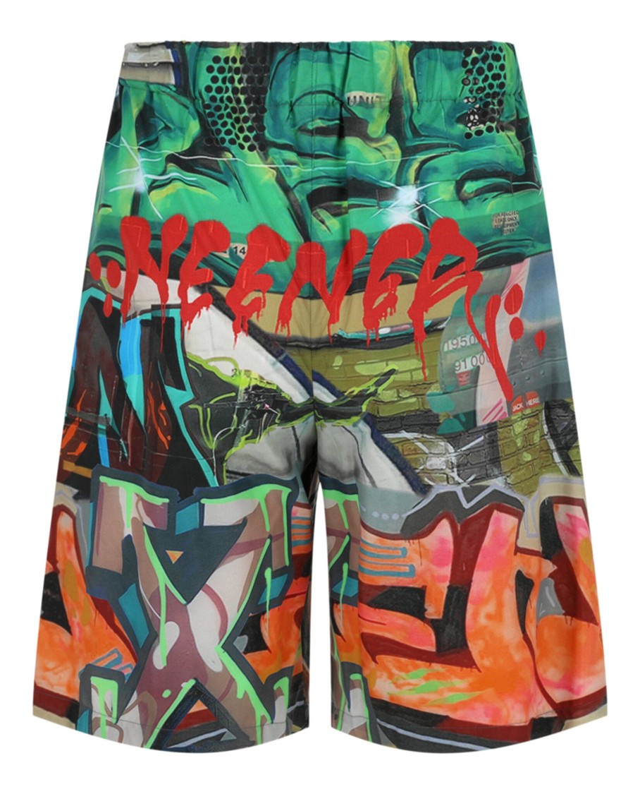 Off-White Urban Graffiti Print Lounge Shorts With Unique Zipper Pull