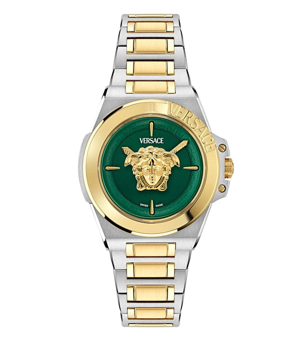 Versace Greca Logo 38Mm Women's Analog Watch With Blue Leather Strap