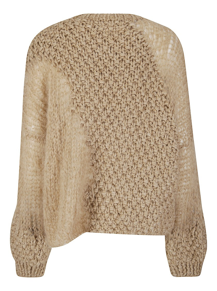 Of Handmade Openwork Knit Cardigan With V-Neck And Button Closure