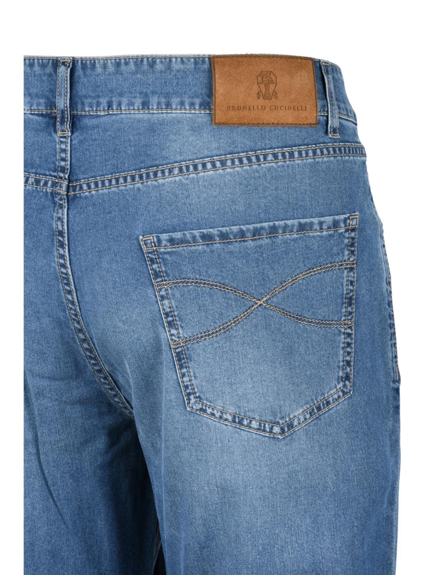 Brunello Cucinelli Blue Straight-Leg Cotton-Silk Blend Jeans