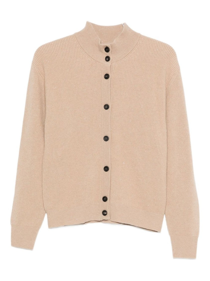 Peserico Beige Ribbed Knit Sweater With High Neckline