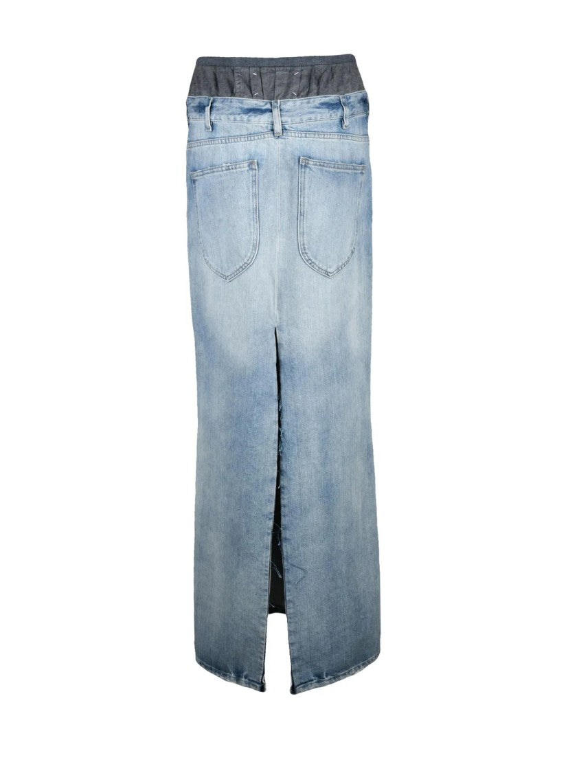 Maison Margiela Blue Denim Back Slit Cotton Mermaid Skirt