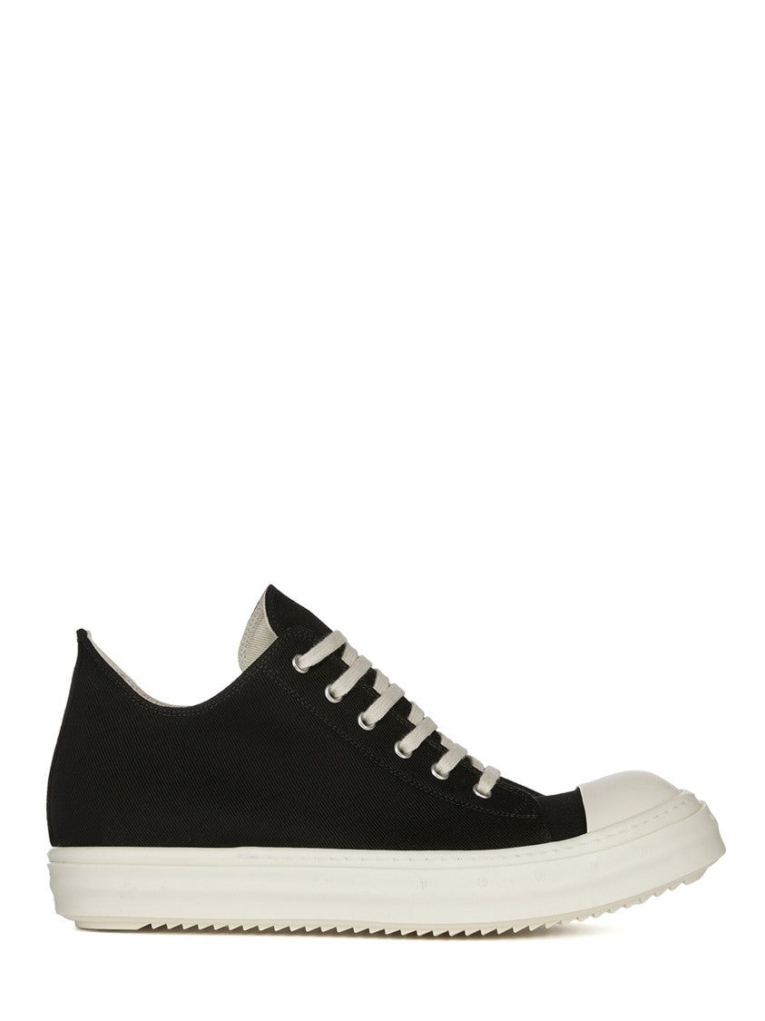 Drkshdw By Rick Owens Low-Top Sneakers In Black Denim With Contrasting Rubber Sole