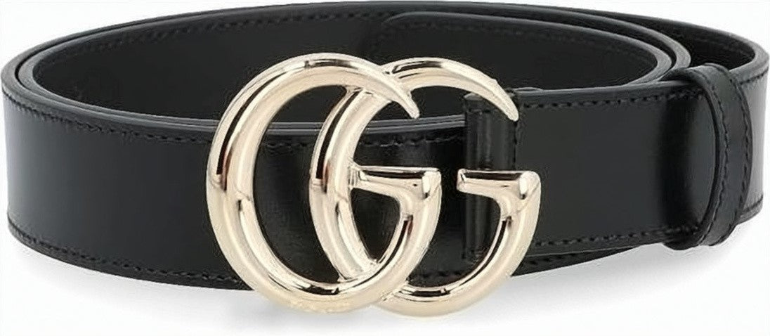 Gucci Black Leather Belt With Gold-Tone Double G Buckle