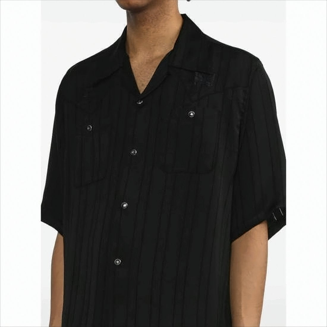 Needles Textured Black Short-Sleeved Shirt With Classic Collar And Chest Pockets