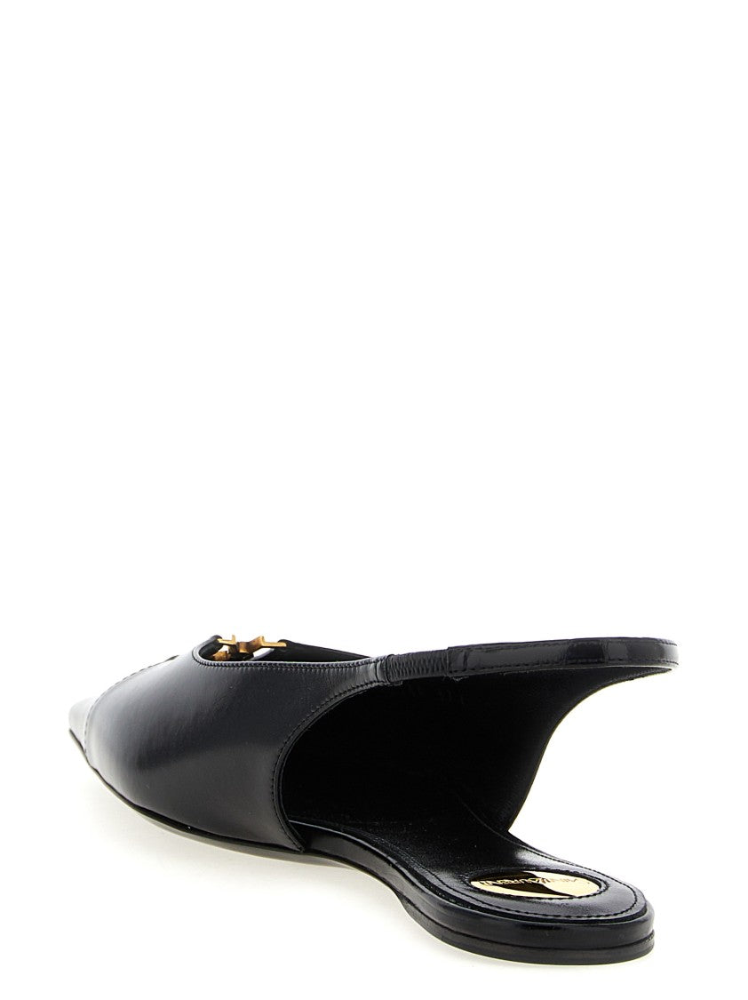 Saint Laurent Leather Slingbacks With Elongated Square Toe
