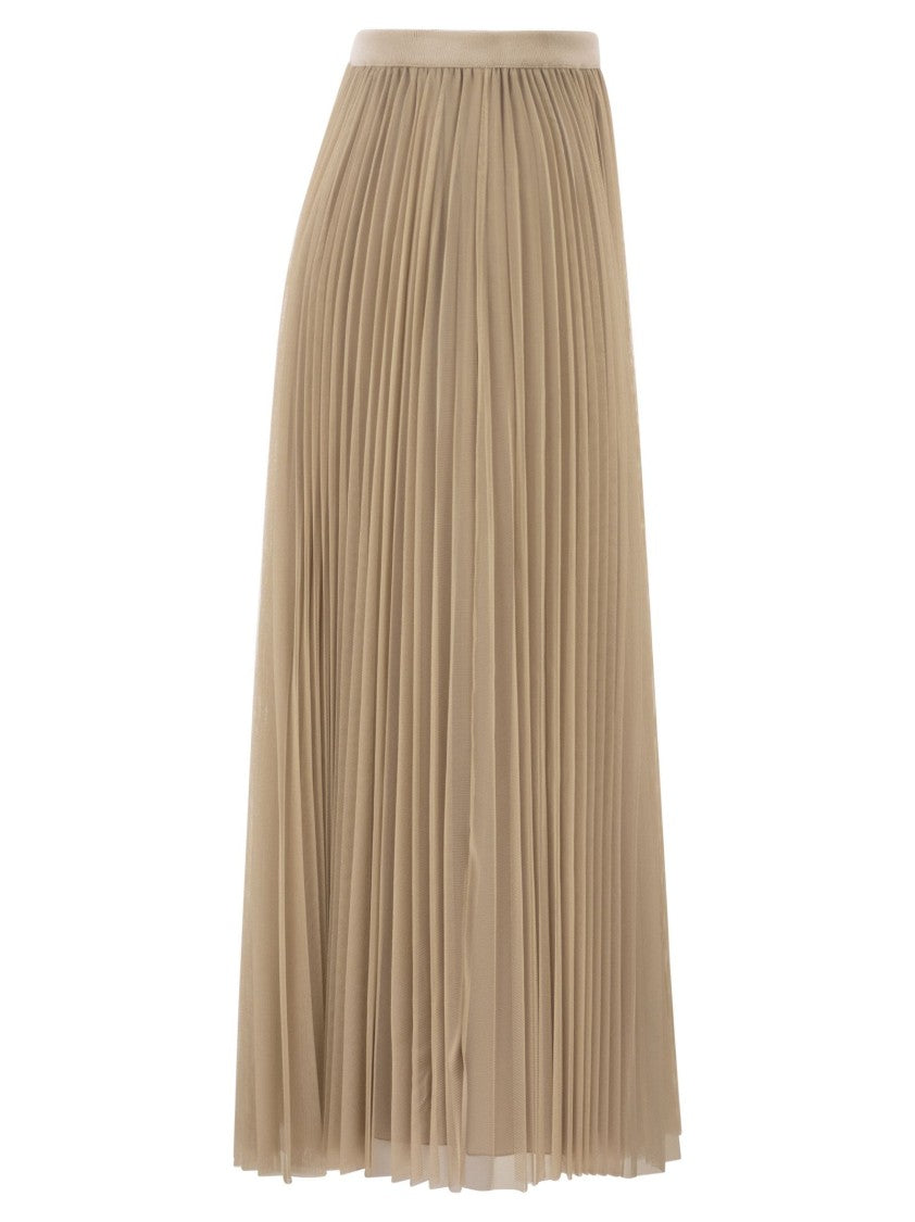 Fabiana Filippi Wide Pleated Tulle Skirt With Knitted Belt