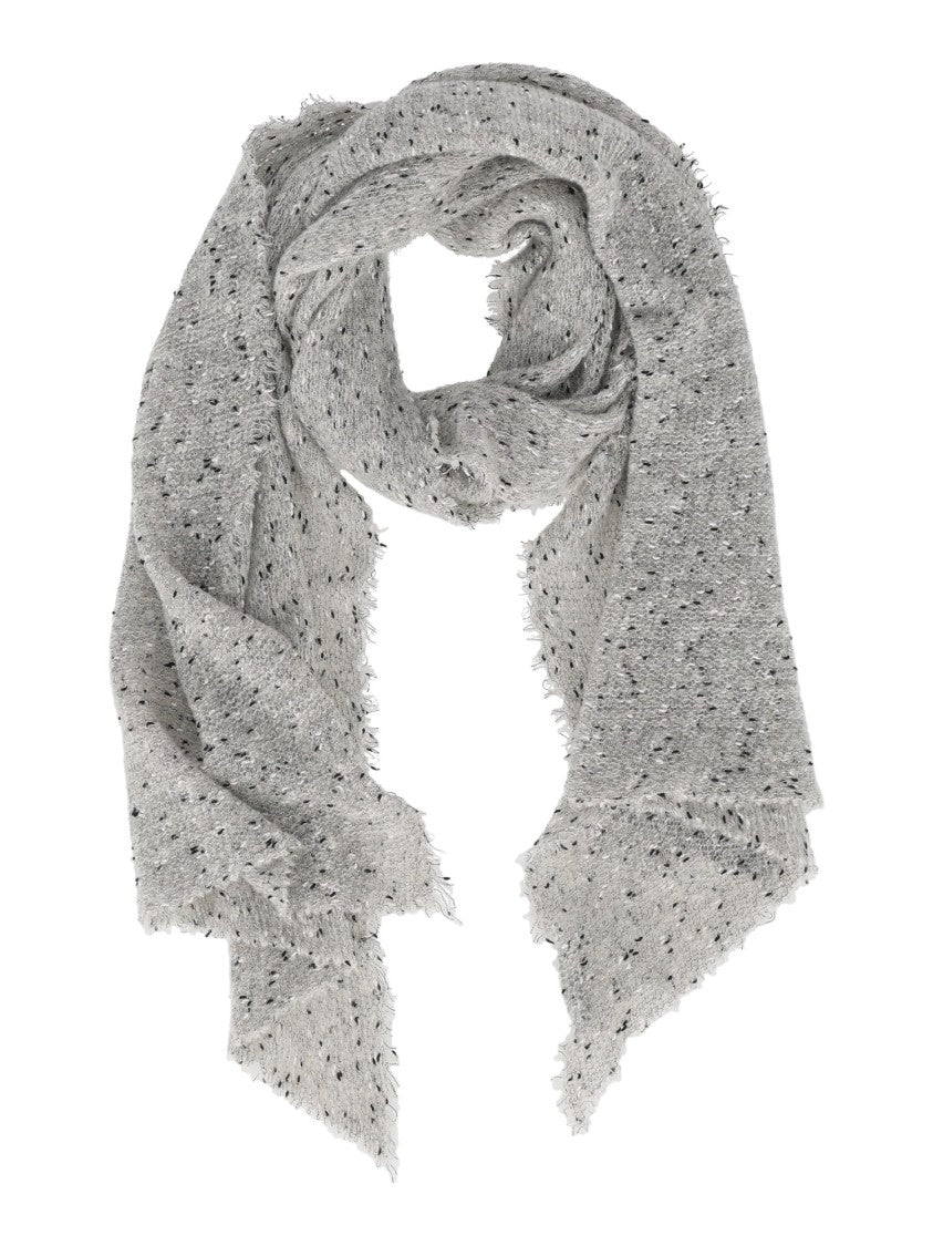 Faliero Sarti Textured Light Grey Scarf With Fringed Edges