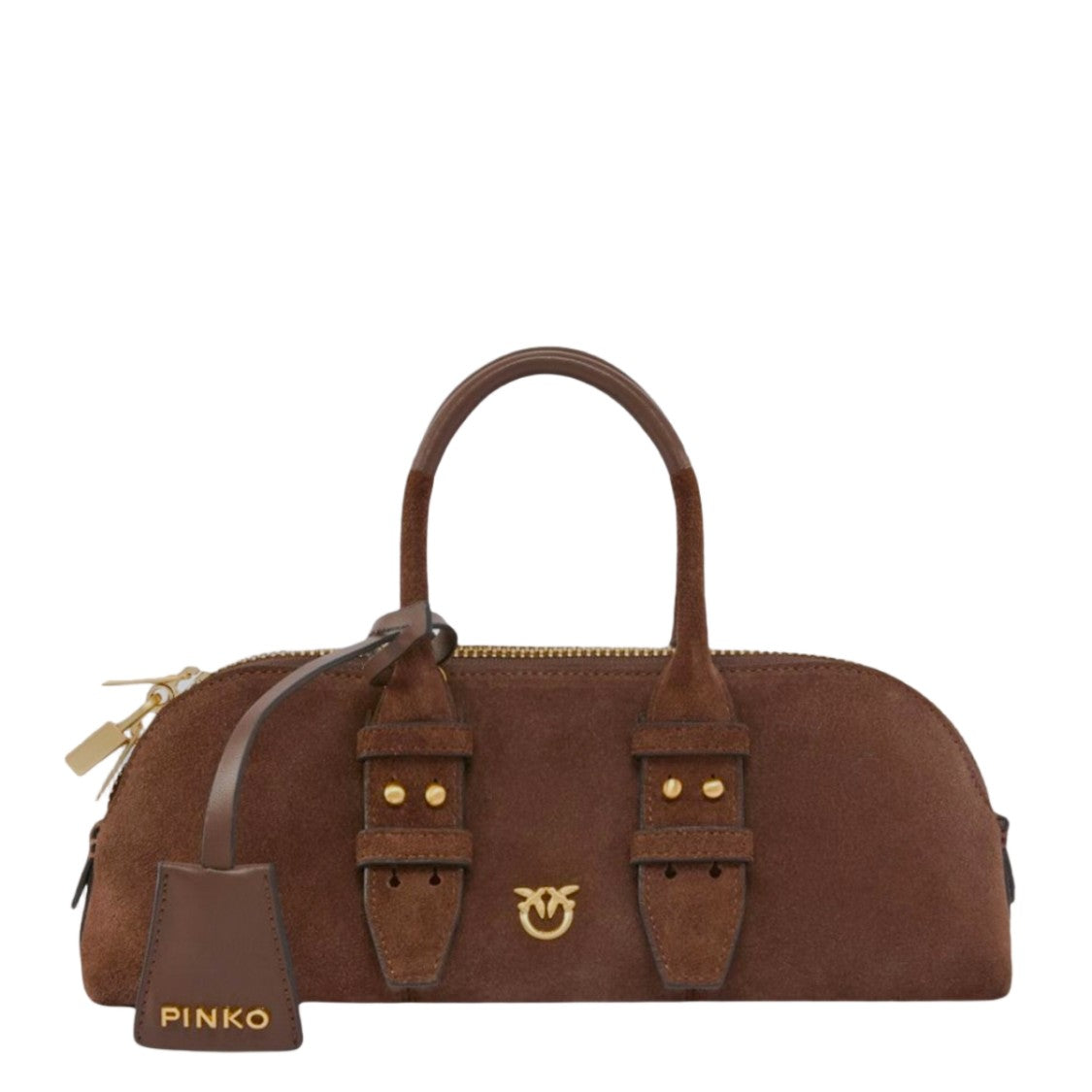 Pinko Brown Elongated Suede Gold-Tone Hardware Shoulder Bag