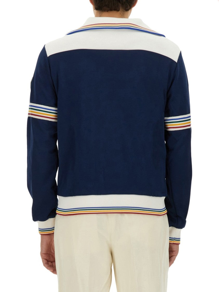 Casablanca Navy Zip Sweatshirt With Embroidered Patches