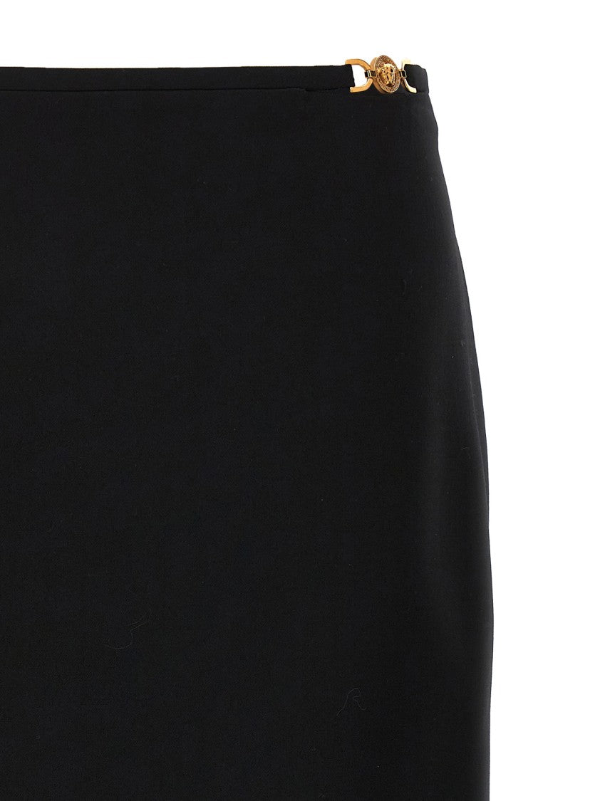 Versace Tailored Stretch Wool Midi Skirt With Logo Detail