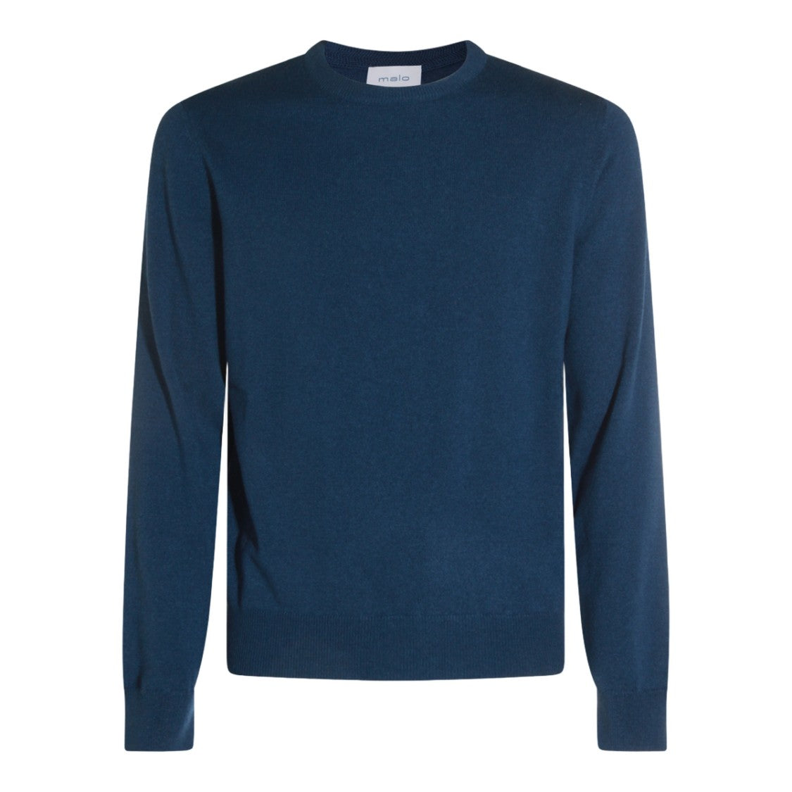 Malo Crew Neck Blue Sweater With Ribbed Detail