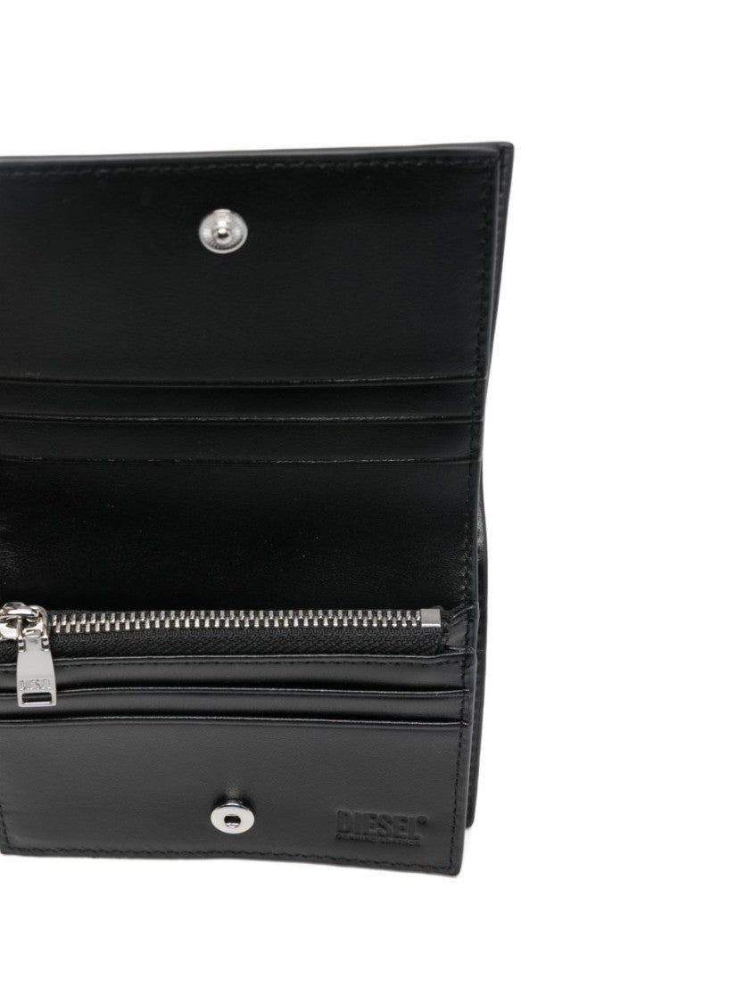 Diesel Sleek Black Leather Wallet With Oval Logo And Multi-Compartment Design