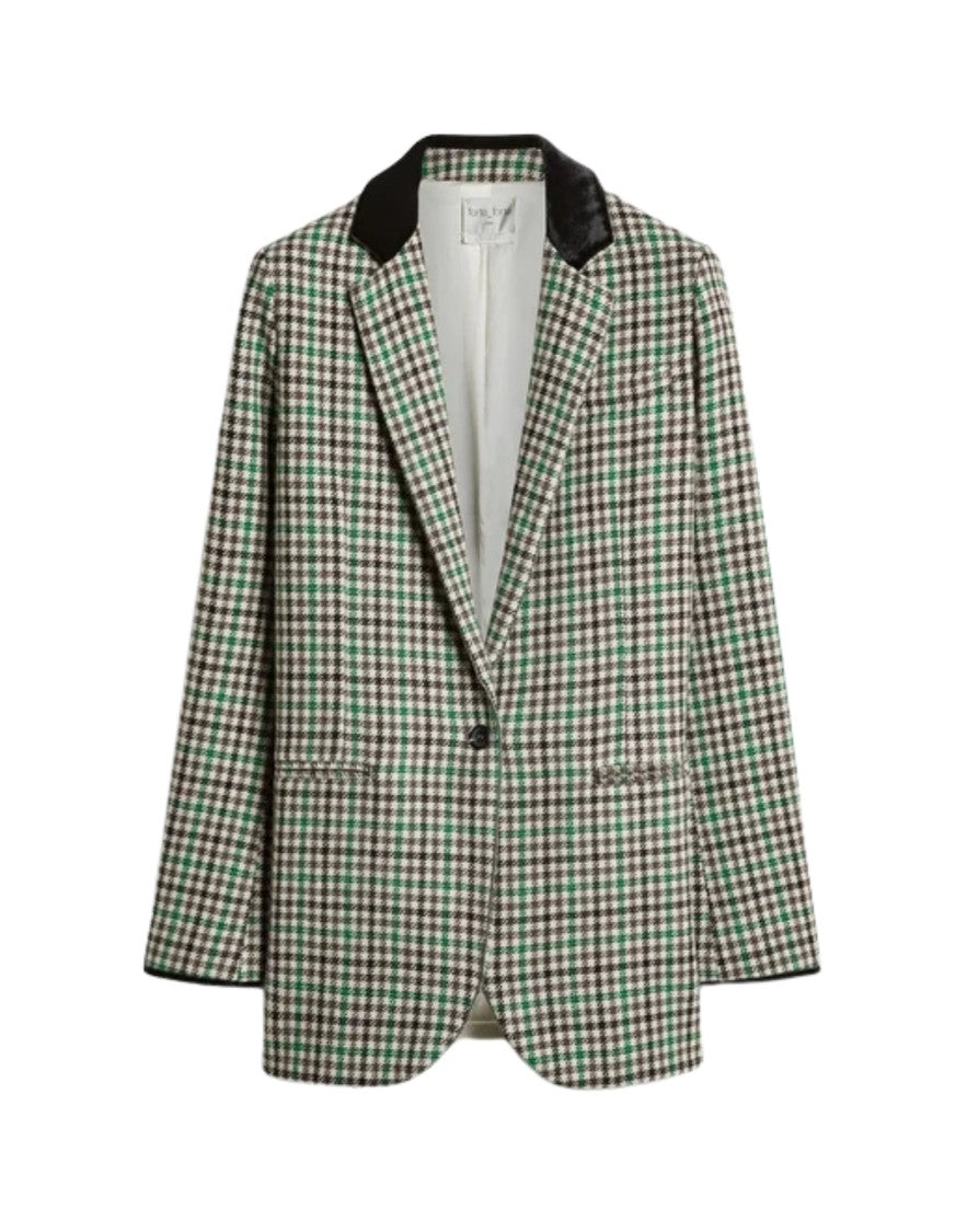 Forte Forte Royal Checked Wool-Blend Notched Lapel Blazer