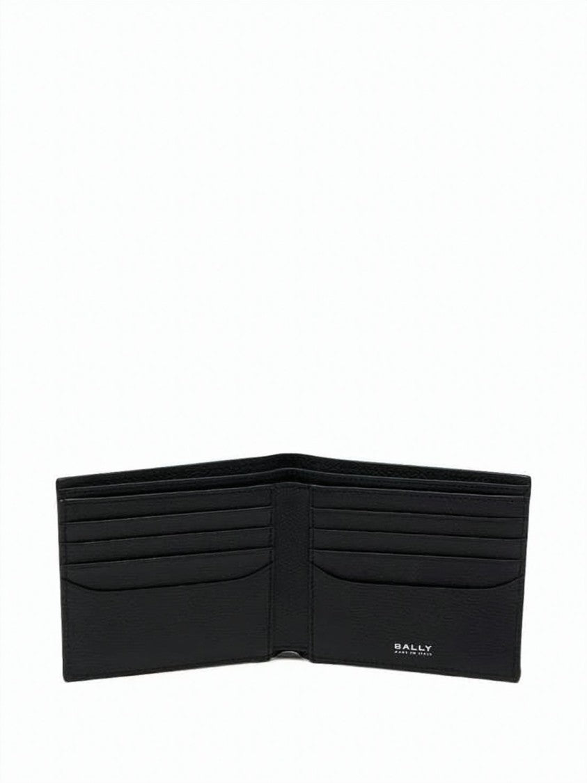 Bally Textured Calf Leather Bifold Wallet With Metallic Trim