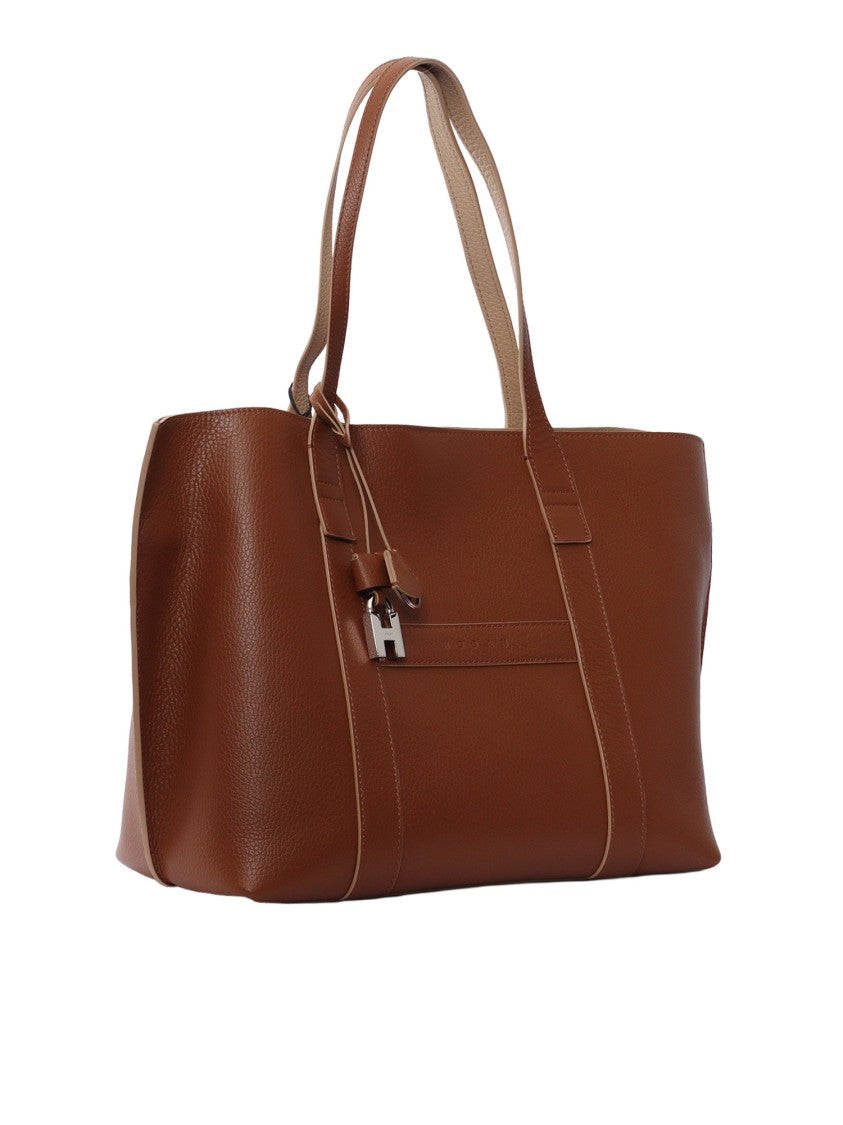 Hogan Script Shopping Textured Calfskin Tote Bag