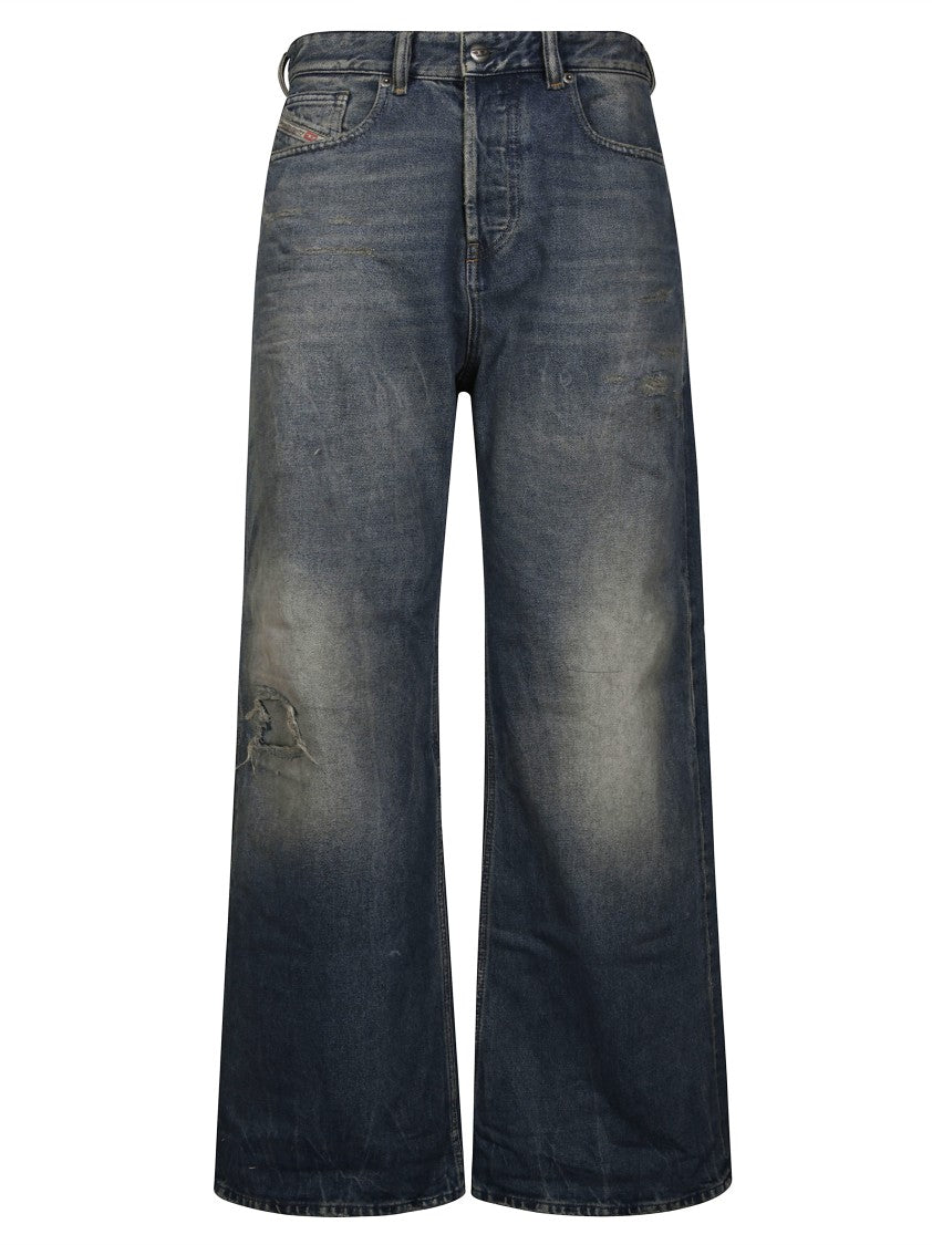 Diesel Cropped Wide-Leg Jeans With Distressed Detailing
