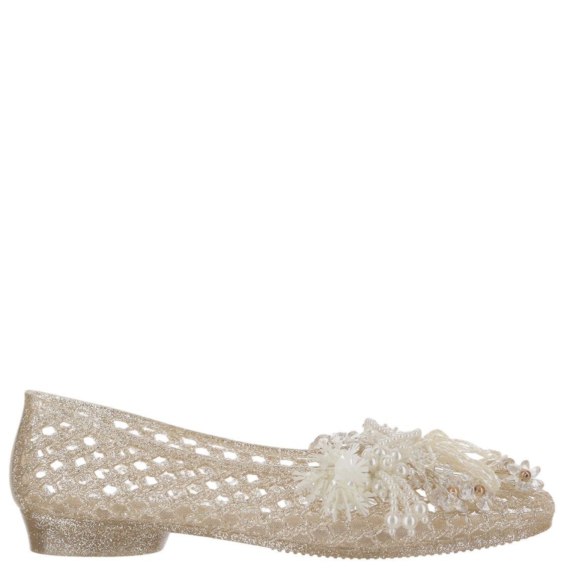 Heavenly Jelly Transparent Mesh Ballerina Flats With Pearl Embellishments