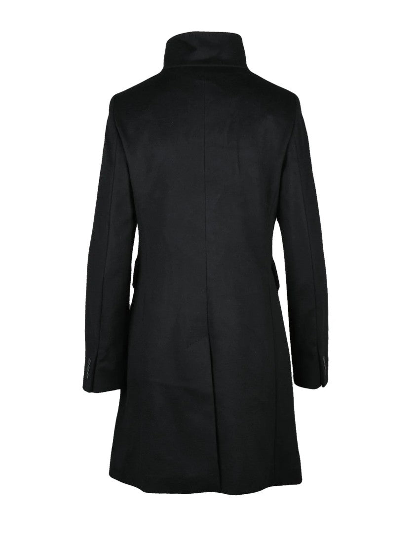 Max Mara Timeless Black Virgin Wool Agnese Coat With High Collar And Flap Pockets