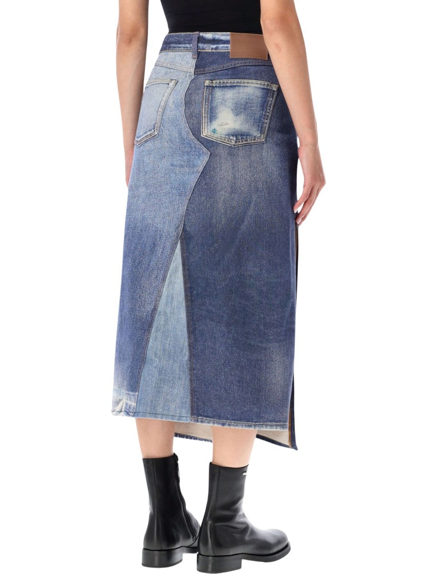 Our Legacy Patchwork Denim Midi Skirt With Asymmetrical Detail