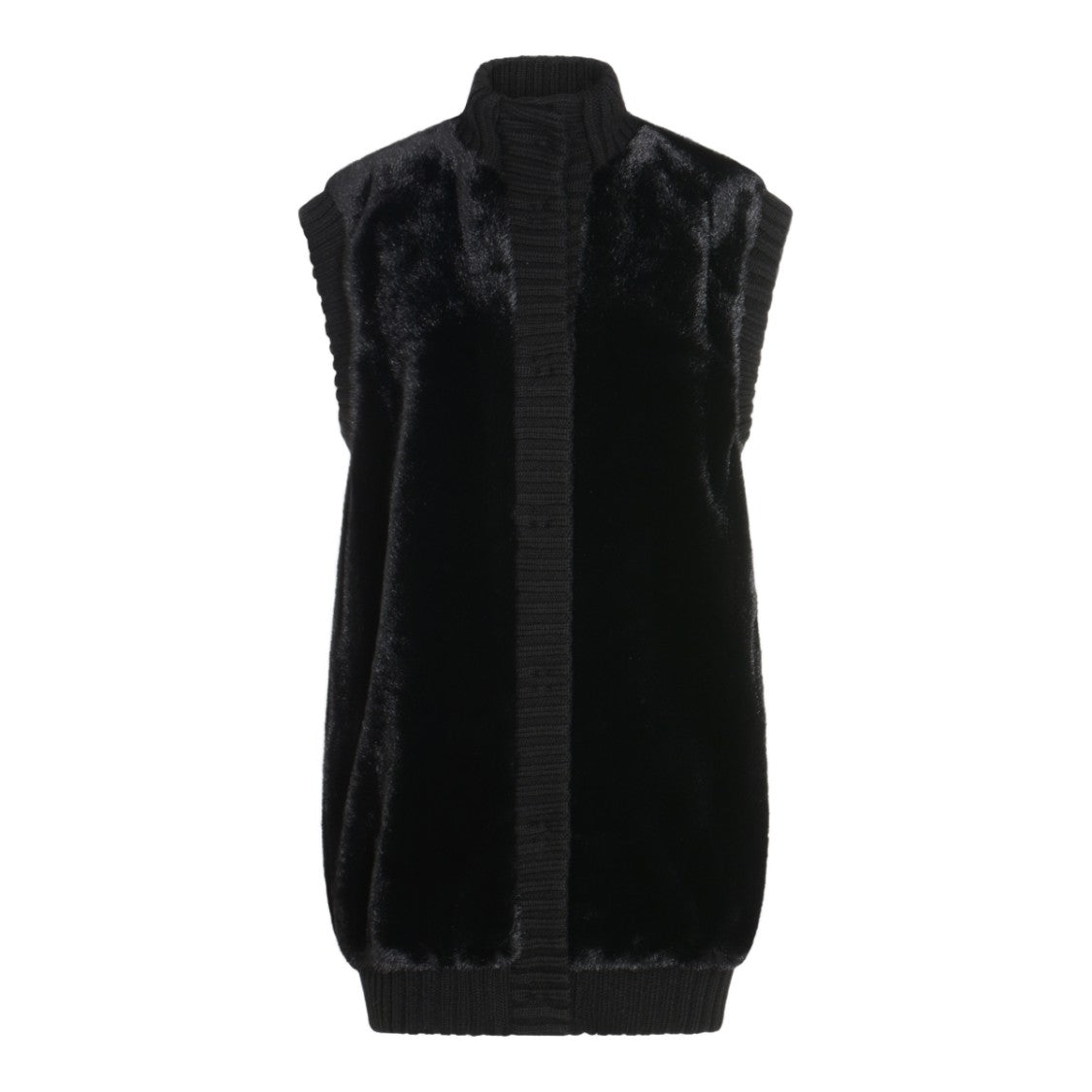 Pinko Sleeveless Black Fur Coat With Ribbed Collar
