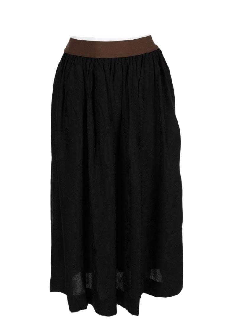 Uma Wang Black Gathered Contrasting Waistband Viscose Midi Skirt