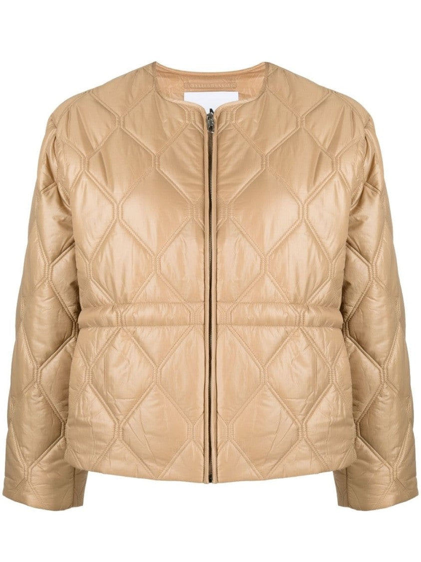 Ganni Shiny Quilted Puffer Jacket With Diamond Pattern