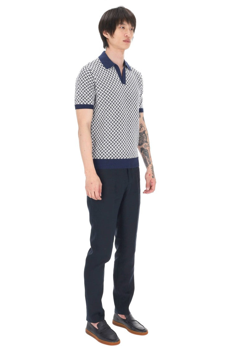 Drumohr Biscottino Pattern Cotton-Linen Open Collar Polo Shirt