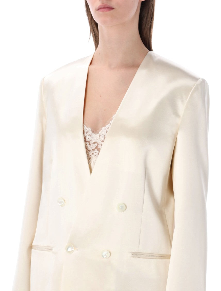 Alberta Ferretti Double Breasted Shiny Satin Blazer
