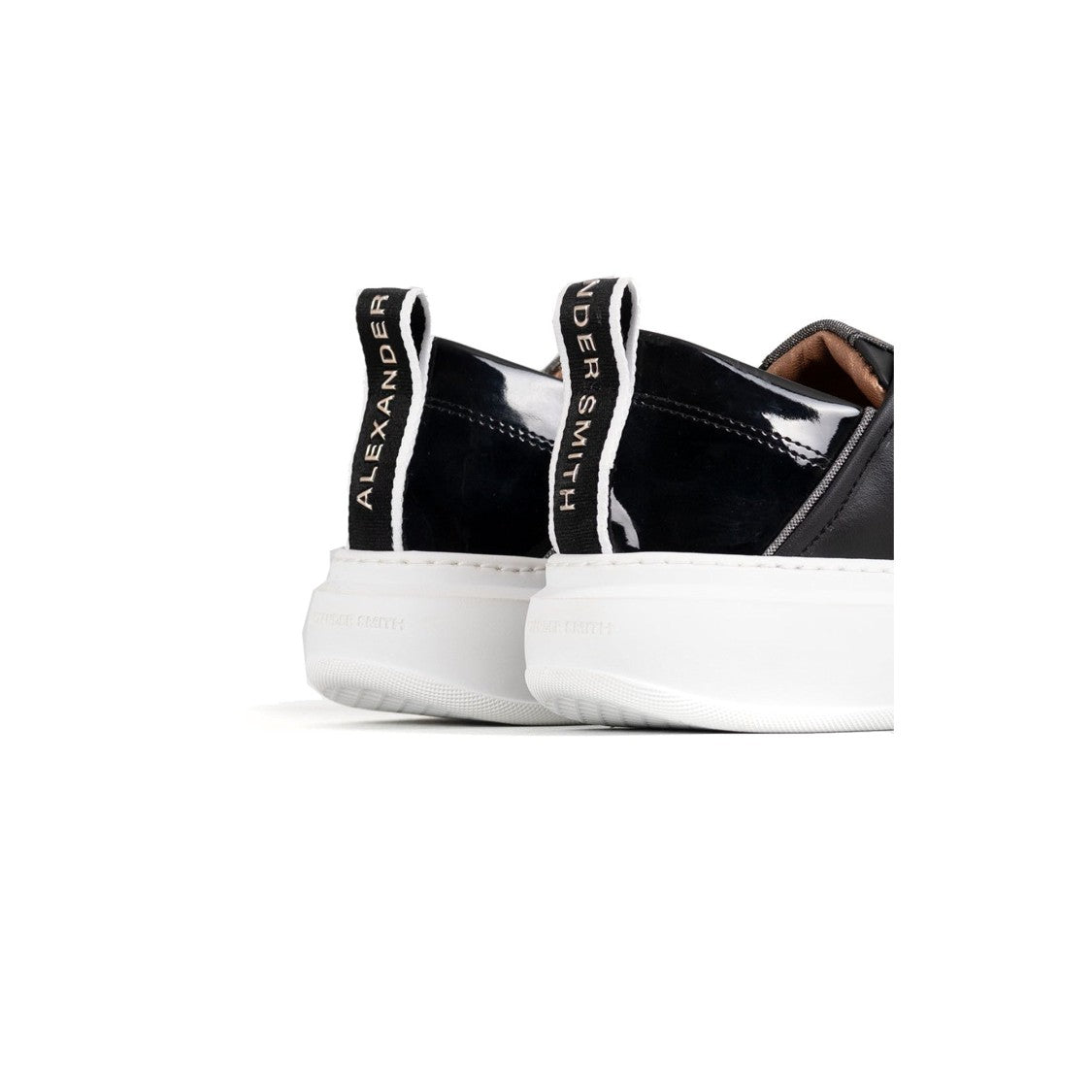 Alexander Smith Black Glossy Accent Bold Sole Leather Sneakers