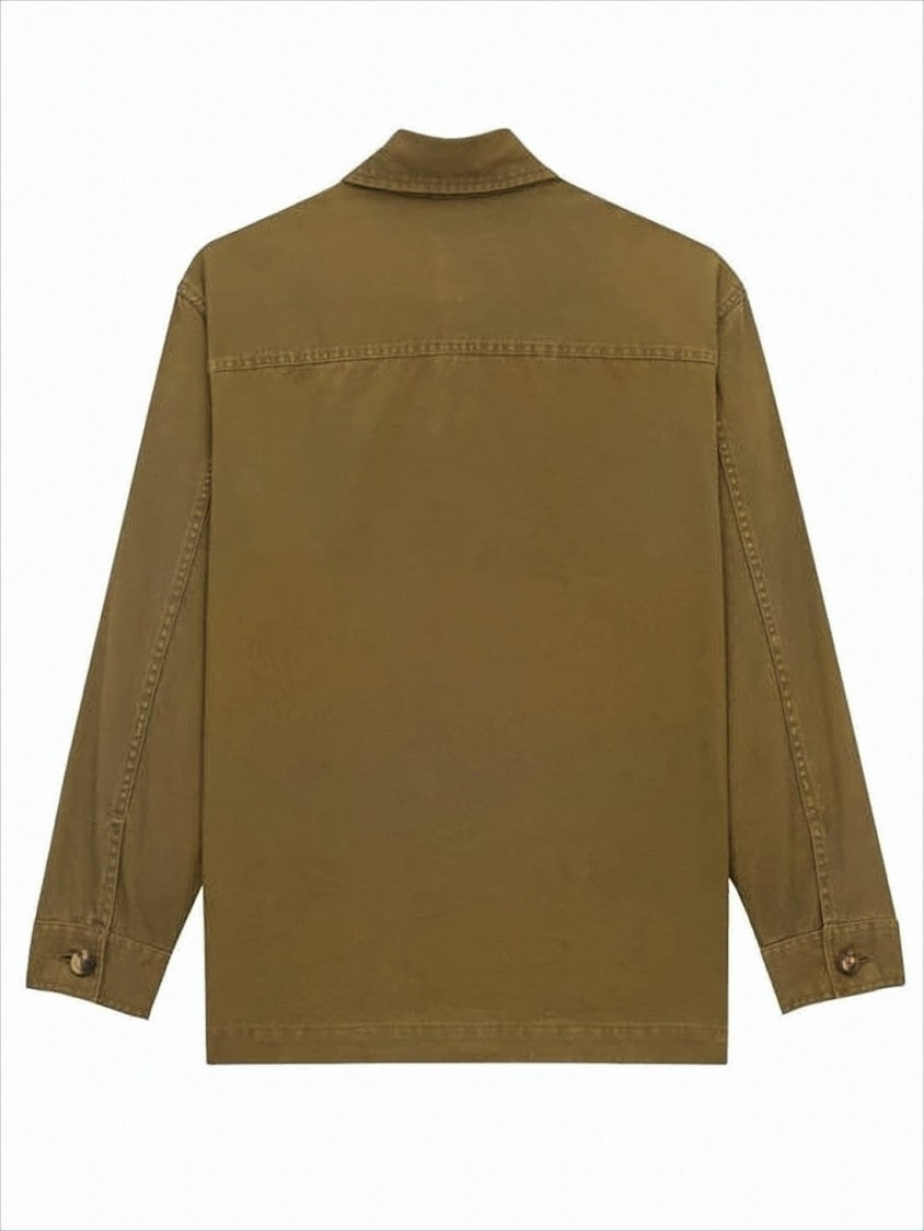 Saint Laurent Textured Gabardine Brown Overshirt With Classic Collar