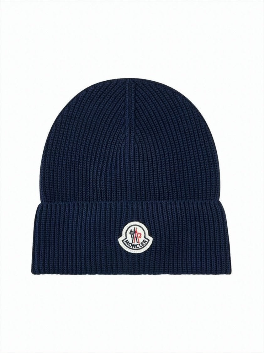 Moncler Ribbed Knit Beanie With Folded Cuff And Logo Patch
