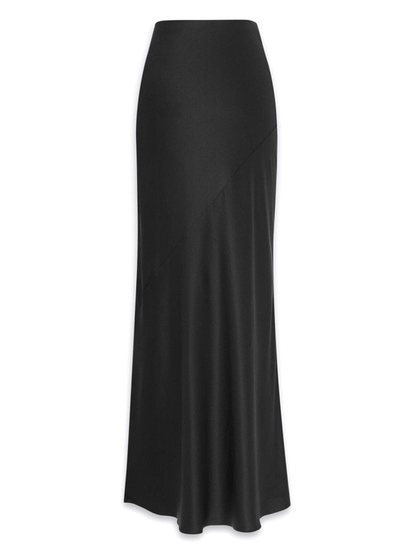 Saint Laurent Black Silk Maxi Skirt With Diagonal Seam Detail