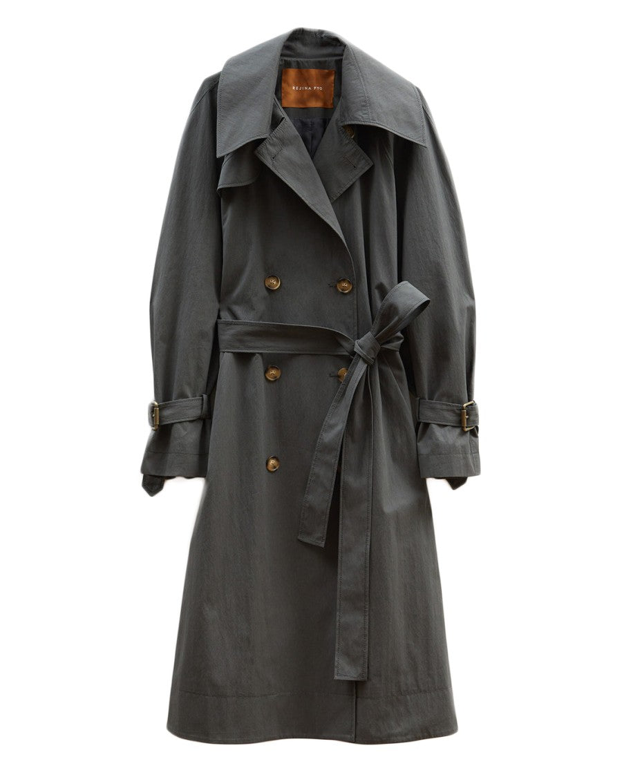 Max Mara Double-Breasted Black Trench Coat With Wide Collar