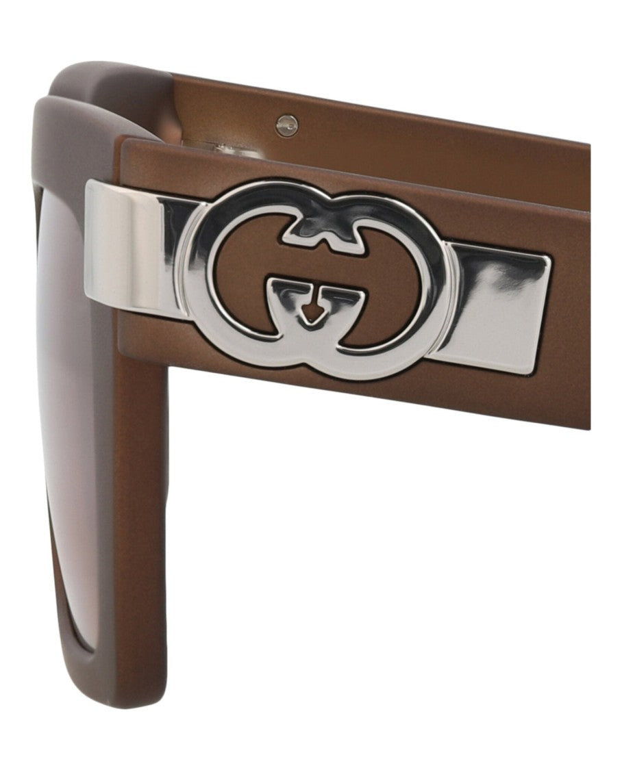 Gucci Brown Square-Frame Injection Sunglasses With Silver-Logo Detail