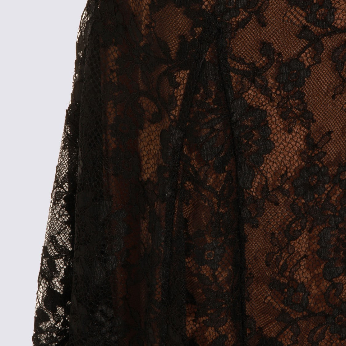Self-Portrait Sheer Black Floral Lace Midi Skirt With Scalloped Hem