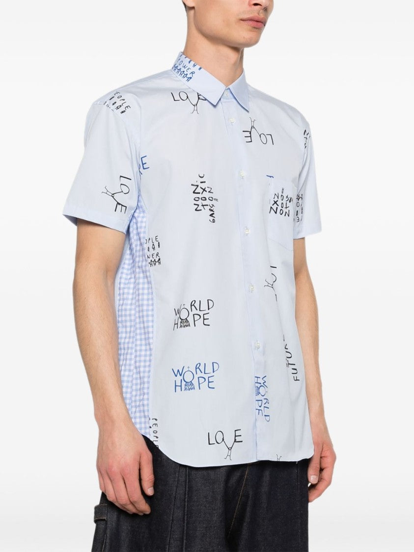Comme Des Garçons Playful Typography Light Blue Printed Shirt