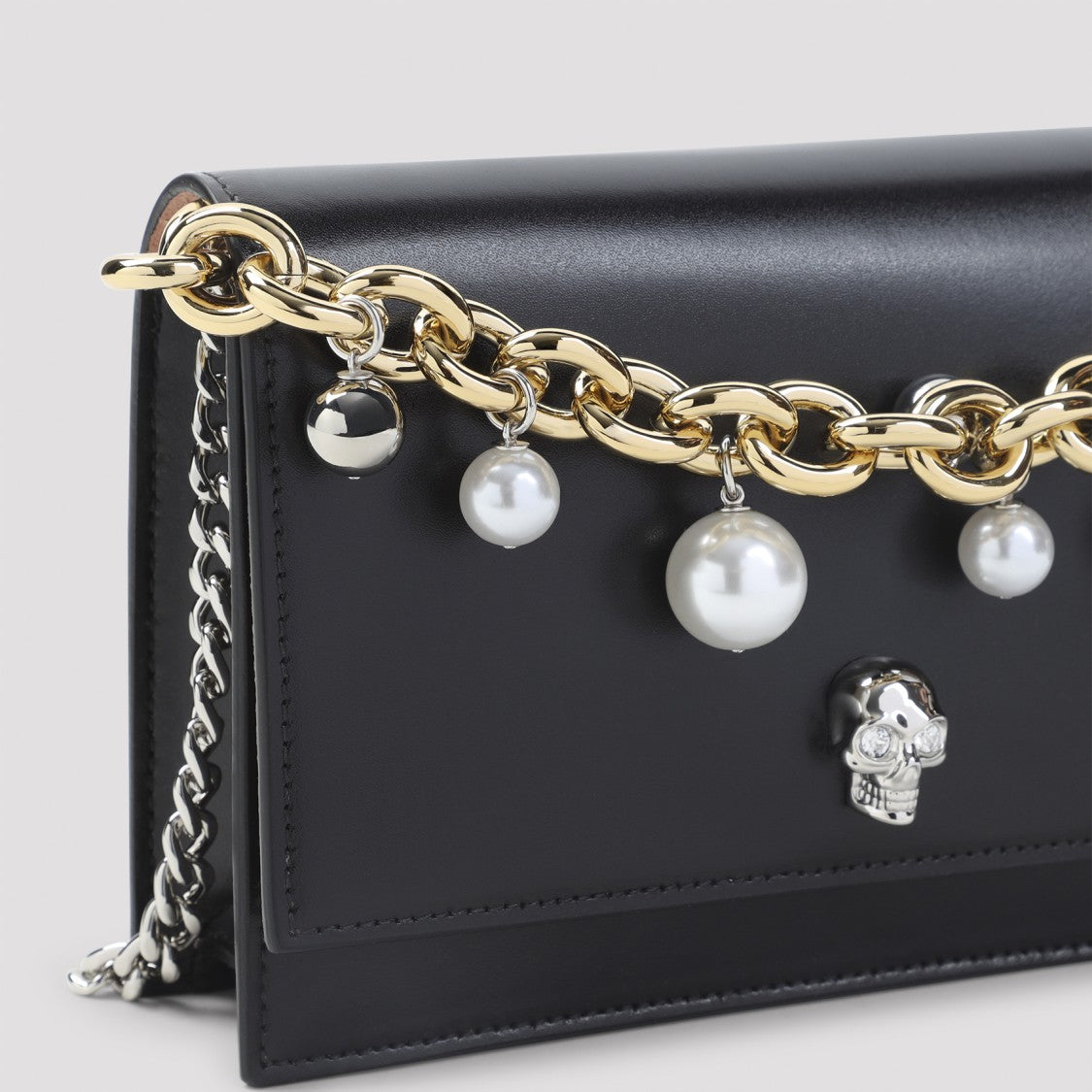 Alexander Mcqueen Rectangular Leather Clutch With Metallic Skull