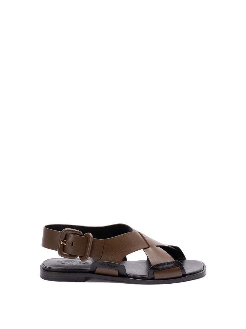 Tod's Crisscross Calf Leather Sandals With Adjustable Buckle