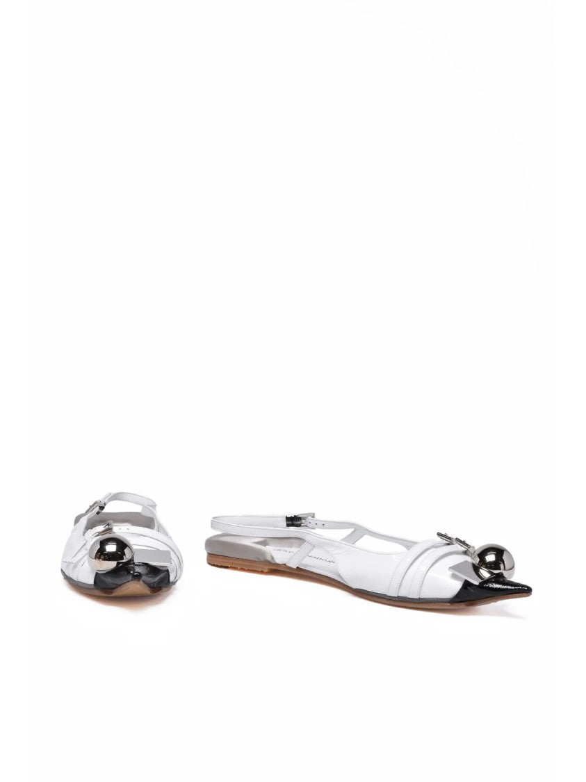 Dove Nuotano Gli Squali White/Black Patent Leather Slingback Flat Shoes
