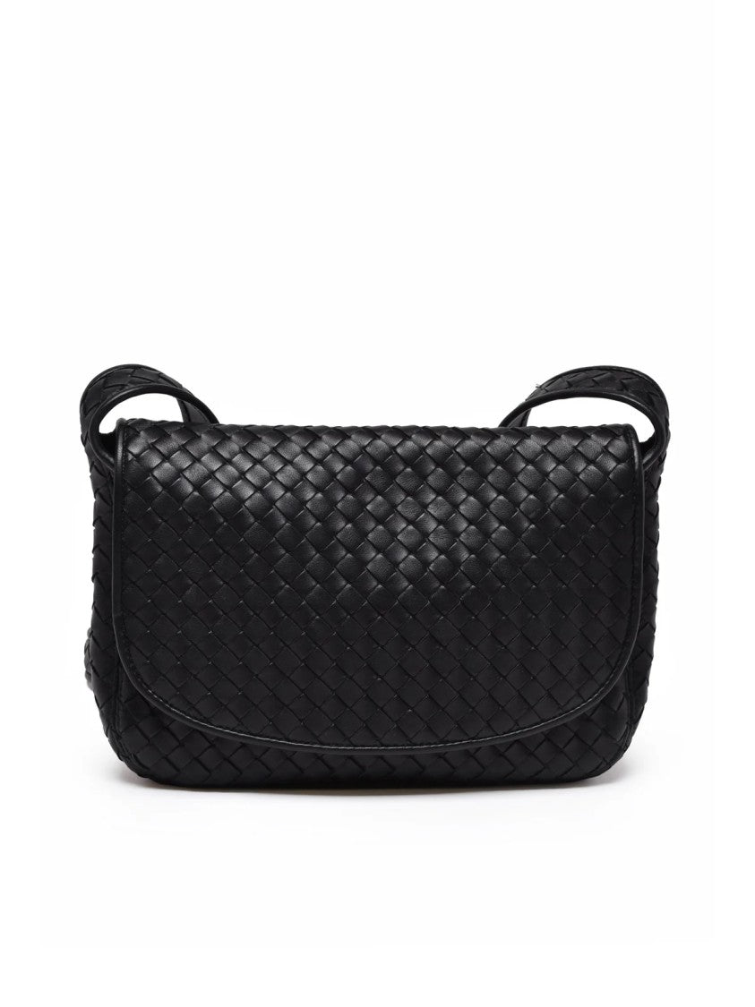 Bottega Veneta Black Intrecciato Leather Woven Crossbody Bag